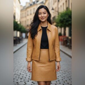 YBS Soft Leather Jacket &  Pencil Skirt Set